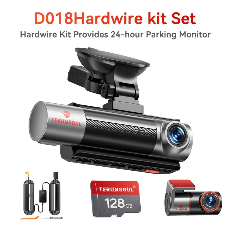 TERUNSOUL D018 Model Vehicle Dashcam Cam - Triple Lens 4K 3-Channel, 4K+4K+1080P, 5Ghz Wifi + USB-C, GPS, 128GB Card, IR Night Vision, Parking Mode, Wide-Angle, Full Lamination, Loop Record, HD Driving Recorder for Car Vlogging, Auto Gadgets Gifts,Toolupg