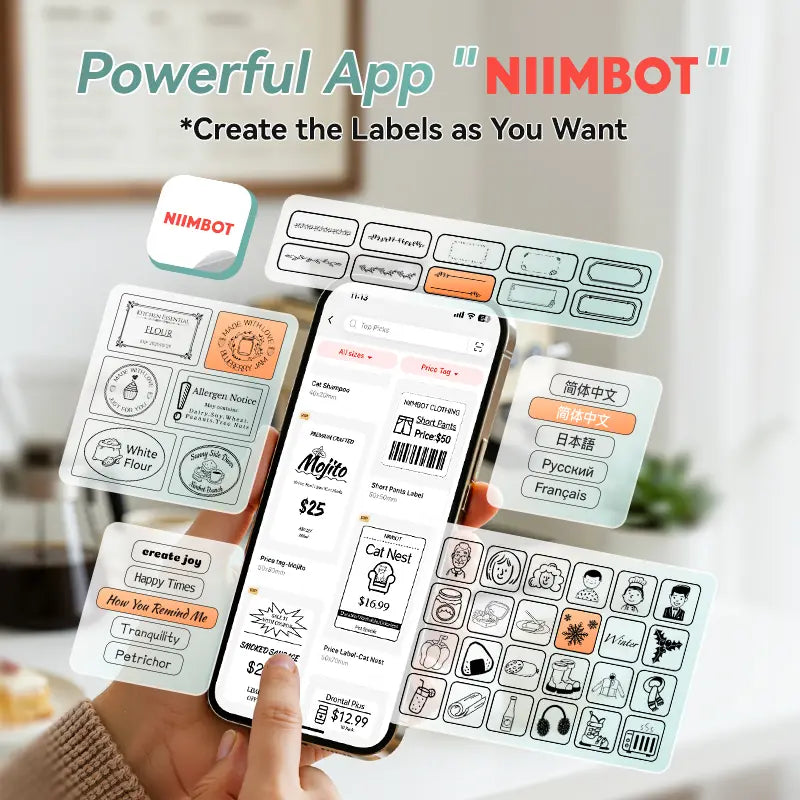 NIIMBOT B2 Portable Wireless Inkless Thermal Label Printer - Inkless Sticker Printer, Bluetooth 2-In-1, 203 Dpi Head, 348G, Included Tape, Multiple Templates, round Design for Warehouse & Kitchen (Android Compatible)