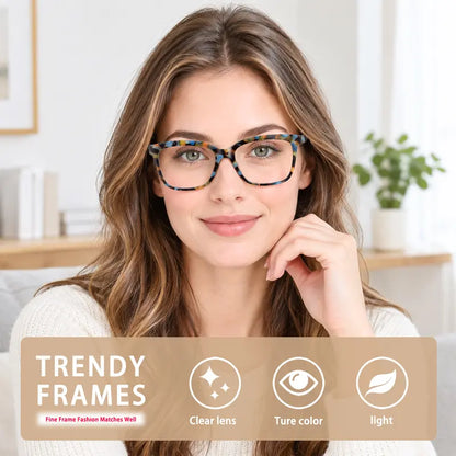 6-Piece Family Pack of Blue Light-Blocking Reading Glasses, Suitable for Men and Women, Featuring Solid-Color and Stylish Patterned Frames, Spring Hinges, and Durable Lenses—Perfect for Everyday Wear