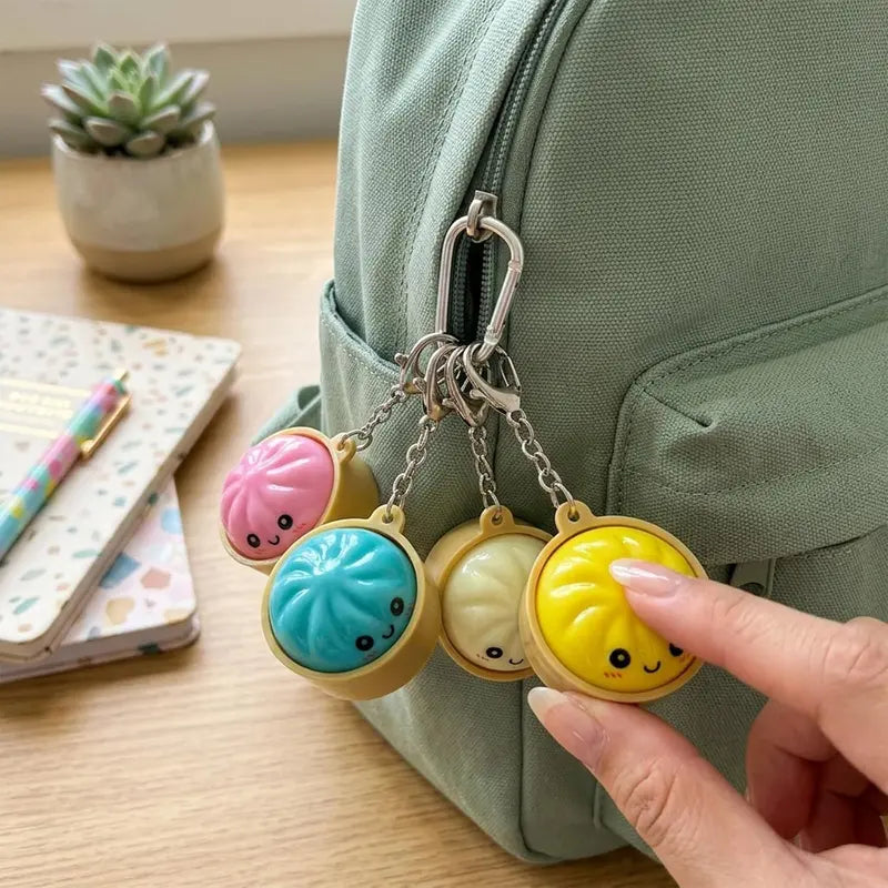 4 Pack Dumpling Keyboard Fidget Toy Keychain, Crisp Clicky Sound, Satisfying Mechanical Keyboard Style Press, Stress Relief Anxiety Fidget for Adults, Portable Desk Clicker for Work, Study,Cute Glowing Fidget Clicker Keychain,Funny Faces Dumpling Clicker