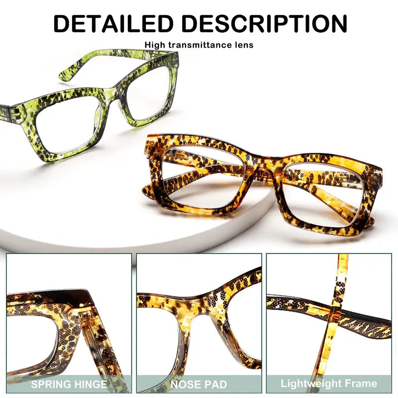 4-Color Set of Blue Light-Blocking Reading Glasses with Spring Hinges for Effective Eye Protection; Designed for Women; Suitable for All Face Shapes; Stylish Reading Glasses