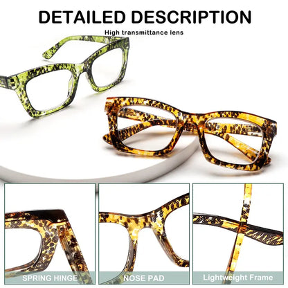 4-Color Set of Blue Light-Blocking Reading Glasses with Spring Hinges for Effective Eye Protection; Designed for Women; Suitable for All Face Shapes; Stylish Reading Glasses