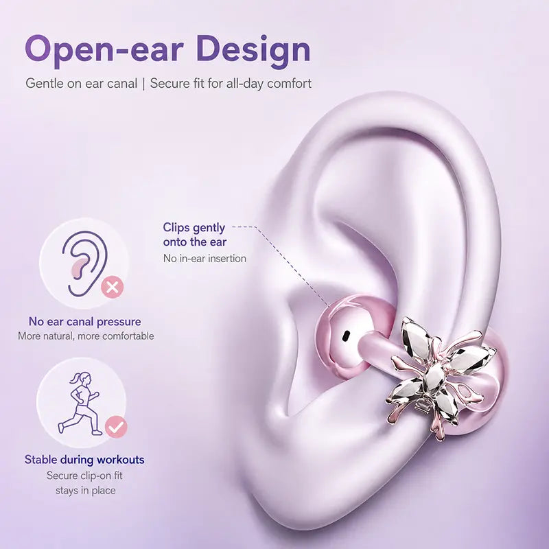 Birthday & Christmas Gift for Women | 2-Pair Mini Stem Bluetooth Earbuds with Detachable Butterfly Ornament, Waterproof Invisible Sport & Sleeping Wireless Earphones with Mic for Phone Laptop