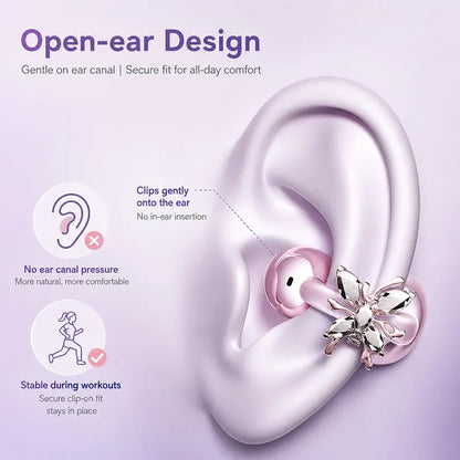 Birthday & Christmas Gift for Women | 2-Pair Mini Stem Bluetooth Earbuds with Detachable Butterfly Ornament, Waterproof Invisible Sport & Sleeping Wireless Earphones with Mic for Phone Laptop