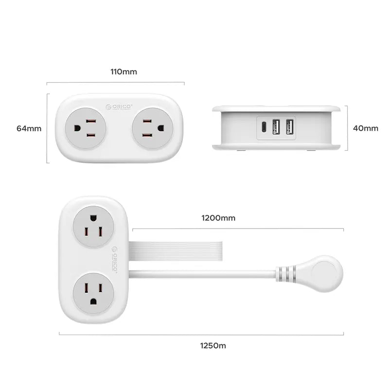 ORICO 7-In-1 Portable Travel Power Strip, Cruise Ship Approved, 0.39-Inch Thin Flat 45° Angled Plug, 4.0*2.4*1.6 Inches Compact Design, Multi-Port Fast Charging Power Delivery for Home, Dorm & Business Trips