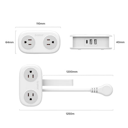 ORICO 7-In-1 Portable Travel Power Strip, Cruise Ship Approved, 0.39-Inch Thin Flat 45° Angled Plug, 4.0*2.4*1.6 Inches Compact Design, Multi-Port Fast Charging Power Delivery for Home, Dorm & Business Trips