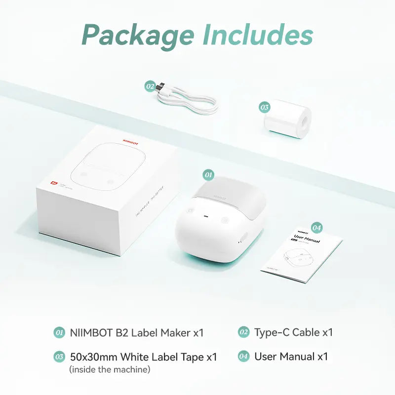 NIIMBOT B2 Portable Wireless Inkless Thermal Label Printer - Inkless Sticker Printer, Bluetooth 2-In-1, 203 Dpi Head, 348G, Included Tape, Multiple Templates, round Design for Warehouse & Kitchen (Android Compatible)