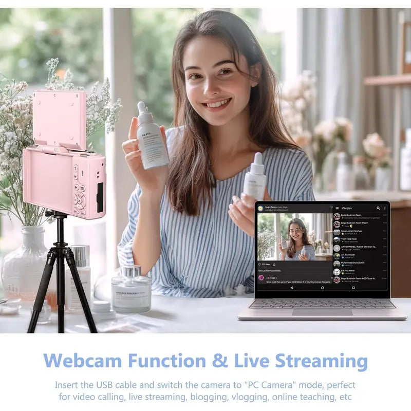 Beginner-Friendly 4K Mirrorless Digital Camera - Compact Portable Camera for Youtube, Travel, 64MP Photos, 18X Zoom, 180° Flip Screen, Rechargeable, Wifi Sharing, Flash, Tripod, USB Interface