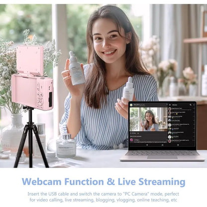 Beginner-Friendly 4K Mirrorless Digital Camera - Compact Portable Camera for Youtube, Travel, 64MP Photos, 18X Zoom, 180° Flip Screen, Rechargeable, Wifi Sharing, Flash, Tripod, USB Interface