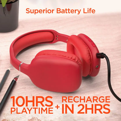 VIBE Wireless Over-Ear Square Bluetooth Headphones - Red Audio Electronic, Noise Isolation, Memory Function, Built-In Mic+Controls, Universal Sync, Foldable, Work from Home & Workout Tool