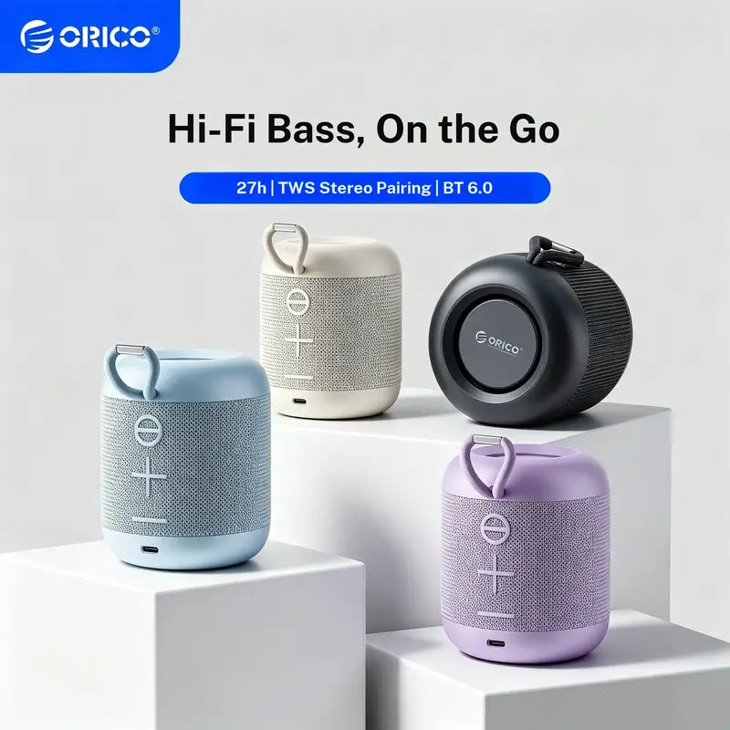 ORICO Wireless BT Speaker (Bluetooth 6.0 Connectivity) - 27H Playtime, TWS Pairing, 360° Immersive Hifi Stereo Sound, IPX5 Splash Resistant, USB-C, Handheld Built-In Compact Music Device, for Camping, Home - BG01