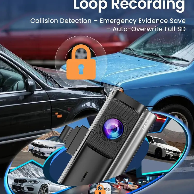 3 Channel Car Dash Cam - Front, Rear & inside Recording, 2.5K Cabin Recorder with Super Night Vision, Wifi App Control, Loop Recording, G-Sensor, 24H Parking Mode for Commuters