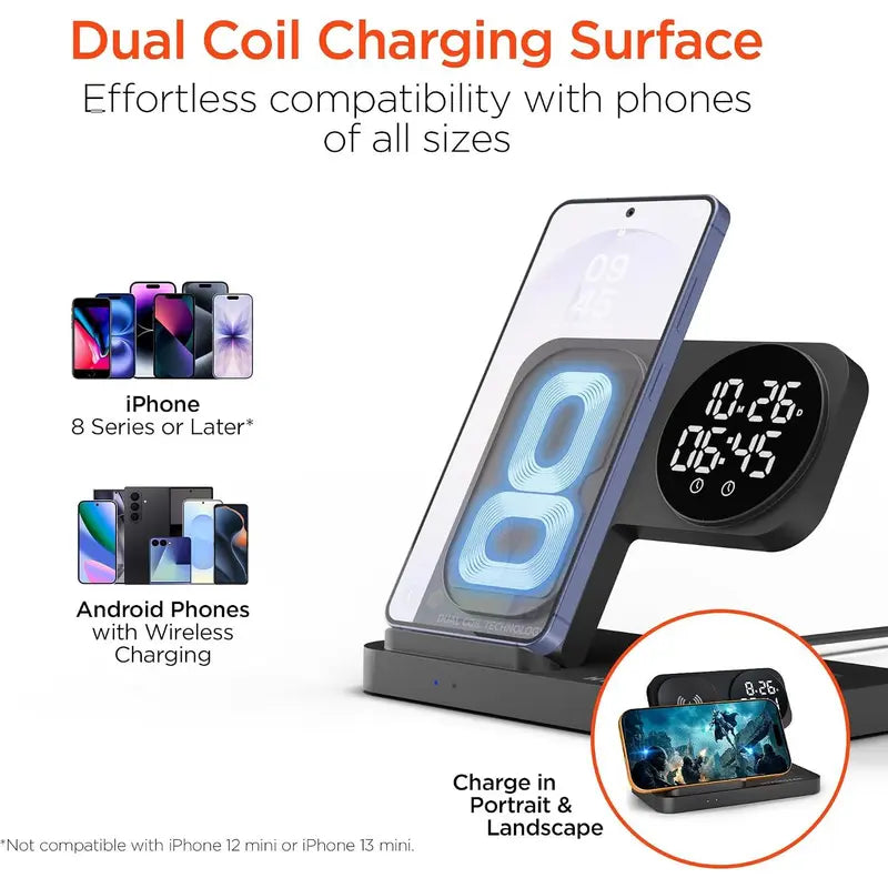 15W Wireless Fast Charging Stand Magsafe Phone Charger Dock Folds Flat into a Charging Pad for Airpods & Earbuds Universal for Iphone, Samsung + More