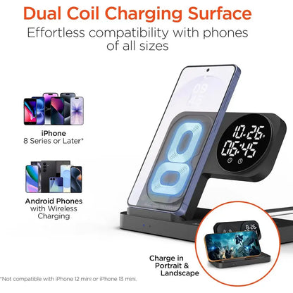 15W Wireless Fast Charging Stand Magsafe Phone Charger Dock Folds Flat into a Charging Pad for Airpods & Earbuds Universal for Iphone, Samsung + More