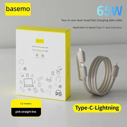 Bixora 2 in 1 USB C & Lightning Fast Charging Cable,65W USB-C 27W Lightning Charger Cord,Support Carplay & Carlife,1.5M Multi Charger Cable for Iphone Android Laptop Car Smartphone Cellphone