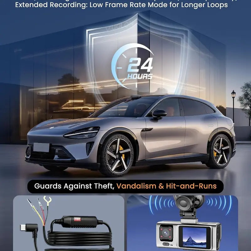 3 Channel Car Dash Cam - Front, Rear & inside Recording, 2.5K Cabin Recorder with Super Night Vision, Wifi App Control, Loop Recording, G-Sensor, 24H Parking Mode for Commuters