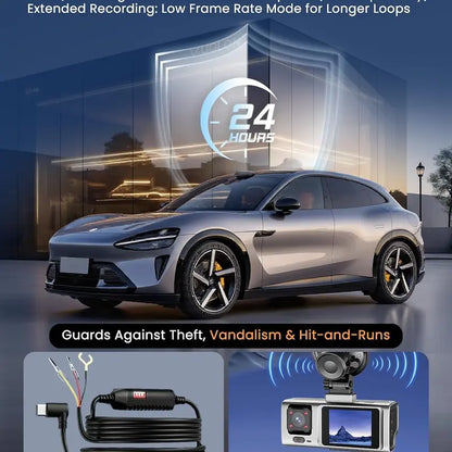 3 Channel Car Dash Cam - Front, Rear & inside Recording, 2.5K Cabin Recorder with Super Night Vision, Wifi App Control, Loop Recording, G-Sensor, 24H Parking Mode for Commuters