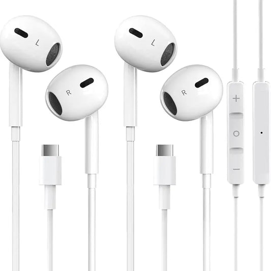 USB C Headphones for Iphone 17/16/15 Pro Max plus Type C Earphones with Microphone & Remote Noise Cancelling Earbuds for Iphone 17/16/15 Pro, Ipad, Galaxy S23/S22/S21/S20/Ultra Note 10/20 Audio Headset Electronic Touchscreen Earbuds White, Connector, Wire