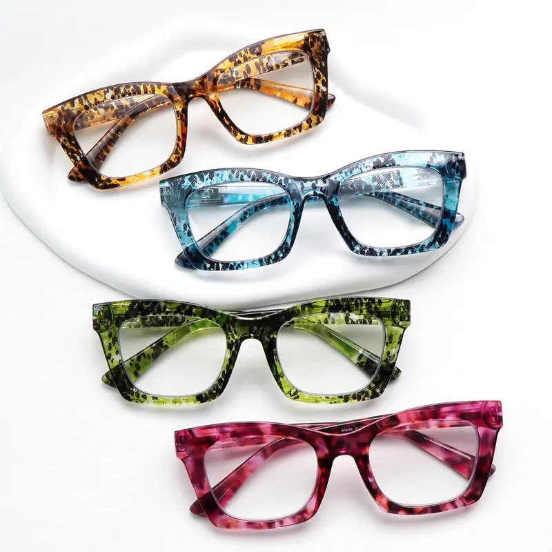 4-Color Set of Blue Light-Blocking Reading Glasses with Spring Hinges for Effective Eye Protection; Designed for Women; Suitable for All Face Shapes; Stylish Reading Glasses