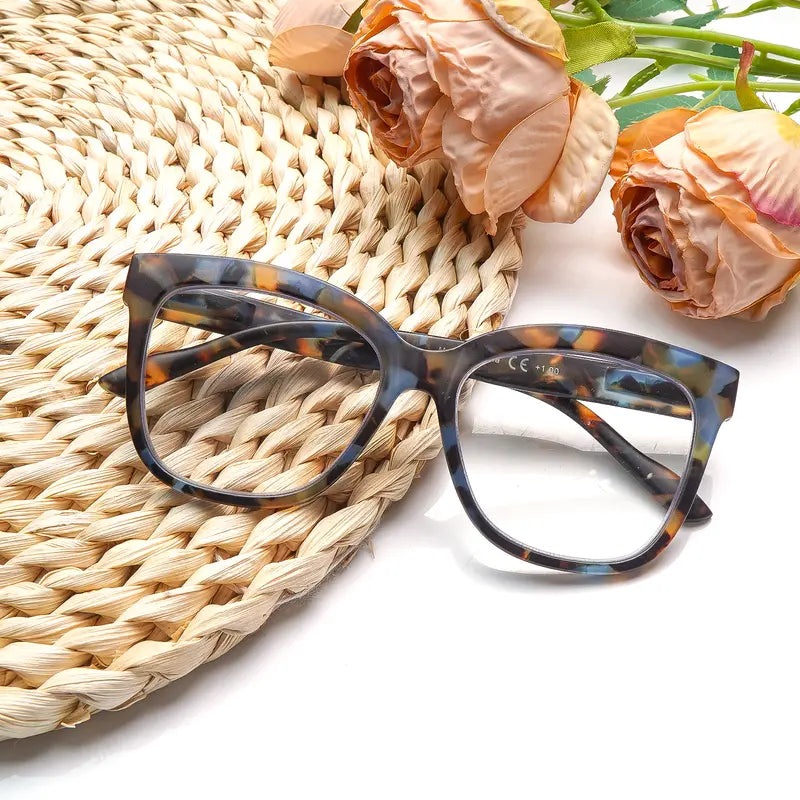 6-Piece Family Pack of Blue Light-Blocking Reading Glasses, Suitable for Men and Women, Featuring Solid-Color and Stylish Patterned Frames, Spring Hinges, and Durable Lenses—Perfect for Everyday Wear