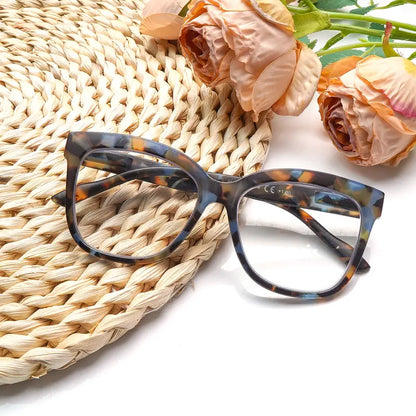 6-Piece Family Pack of Blue Light-Blocking Reading Glasses, Suitable for Men and Women, Featuring Solid-Color and Stylish Patterned Frames, Spring Hinges, and Durable Lenses—Perfect for Everyday Wear