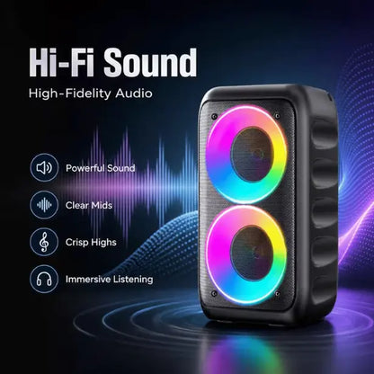 Multifunctional Portable Bluetooth Speaker with RGB Lights, TWS Stereo, Powerful Bass, Rechargeable Battery, USB/AUX/SD Compatibility, Optional Wired Microphone for Karaoke