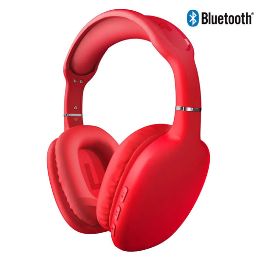 VIBE Wireless Over-Ear Square Bluetooth Headphones - Red Audio Electronic, Noise Isolation, Memory Function, Built-In Mic+Controls, Universal Sync, Foldable, Work from Home & Workout Tool