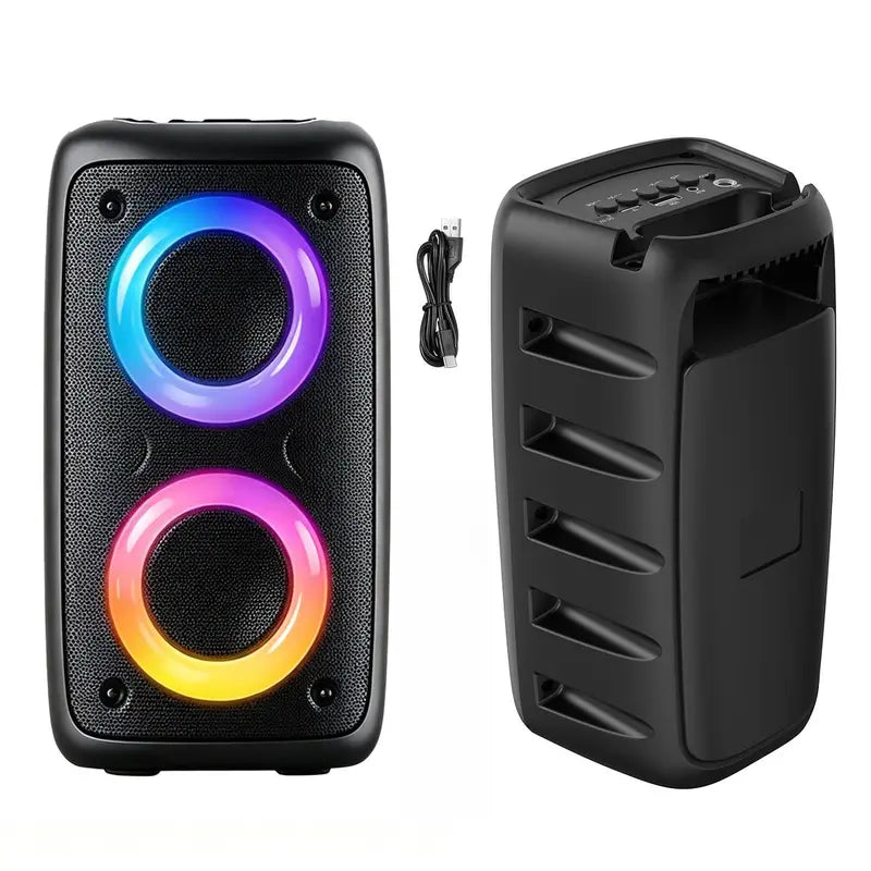 Multifunctional Portable Bluetooth Speaker with RGB Lights, TWS Stereo, Powerful Bass, Rechargeable Battery, USB/AUX/SD Compatibility, Optional Wired Microphone for Karaoke