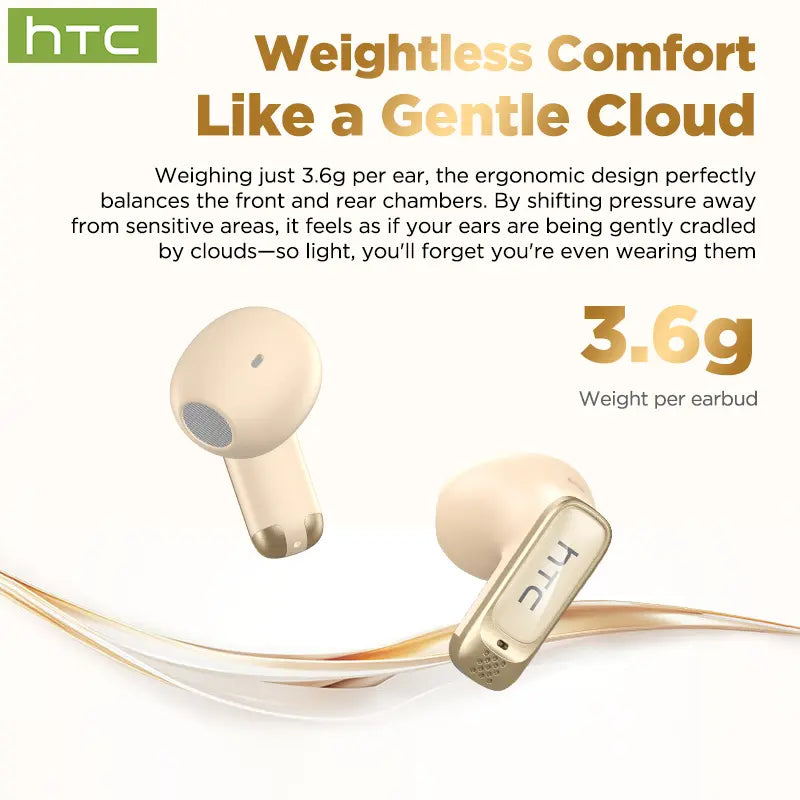 HTC NE72 Electronic In-Ear Headphones - Everyday Earbuds, Tiktok-Compatible, Smart Screen Translation, Dual Touch Media Control, 8+ Hr Playtime, Music & Calls, Charging, Wearable Tech, Secure Earbud Fit, Travel, Work Hacks, Ideal for Content Creators
