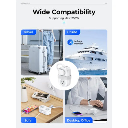 ORICO 7-In-1 Portable Travel Power Strip, Cruise Ship Approved, 0.39-Inch Thin Flat 45° Angled Plug, 4.0*2.4*1.6 Inches Compact Design, Multi-Port Fast Charging Power Delivery for Home, Dorm & Business Trips