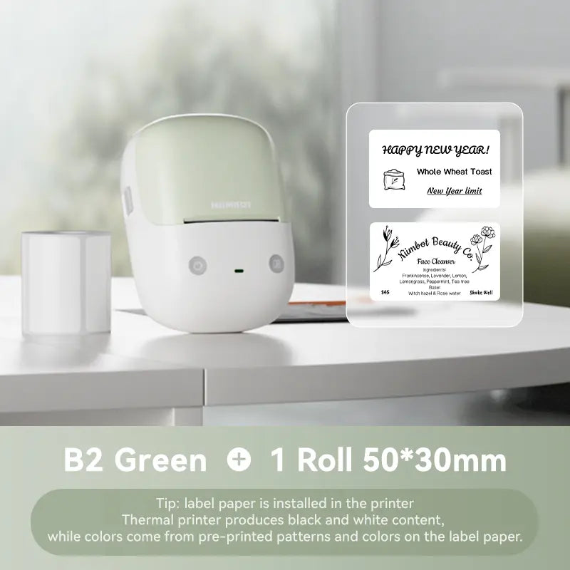 NIIMBOT B2 Portable Wireless Inkless Thermal Label Printer - Inkless Sticker Printer, Bluetooth 2-In-1, 203 Dpi Head, 348G, Included Tape, Multiple Templates, round Design for Warehouse & Kitchen (Android Compatible)