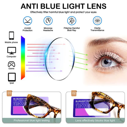 4-Color Set of Blue Light-Blocking Reading Glasses with Spring Hinges for Effective Eye Protection; Designed for Women; Suitable for All Face Shapes; Stylish Reading Glasses