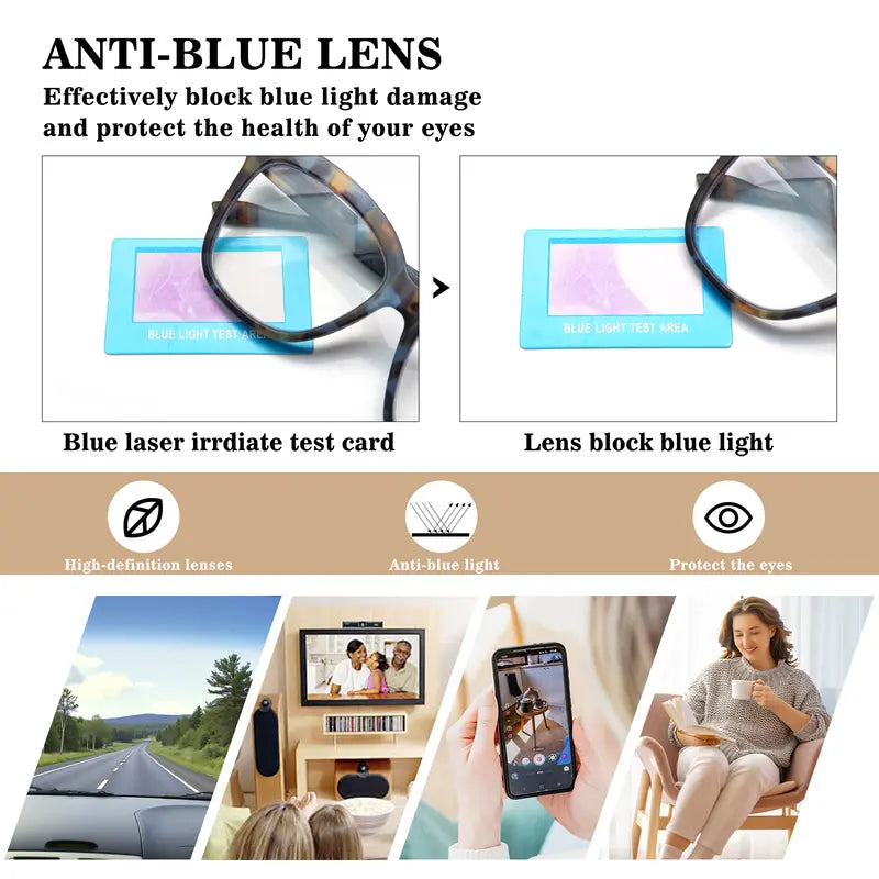 6-Piece Family Pack of Blue Light-Blocking Reading Glasses, Suitable for Men and Women, Featuring Solid-Color and Stylish Patterned Frames, Spring Hinges, and Durable Lenses—Perfect for Everyday Wear