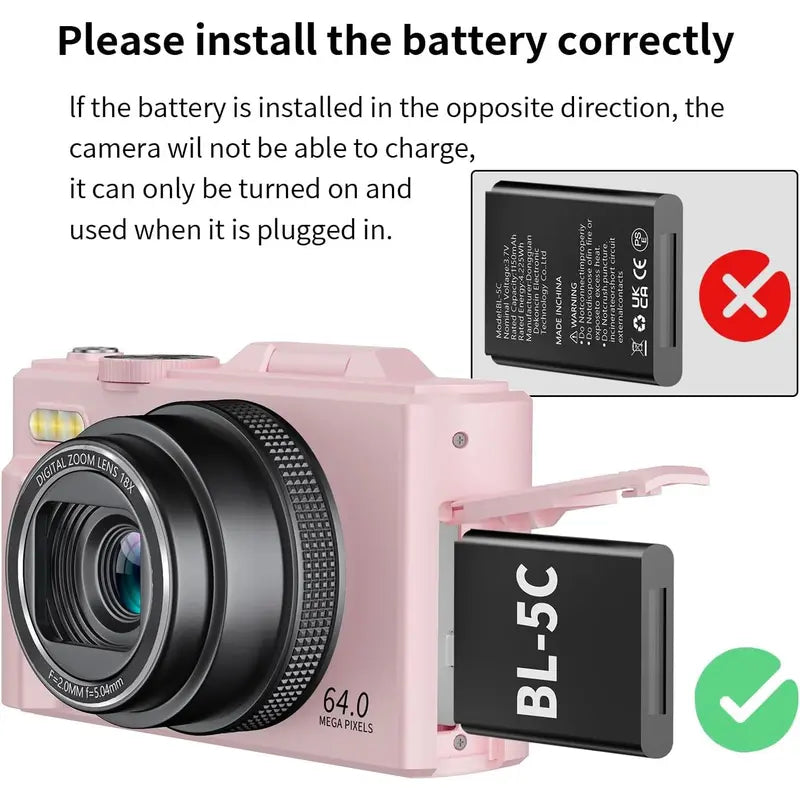 Beginner-Friendly 4K Mirrorless Digital Camera - Compact Portable Camera for Youtube, Travel, 64MP Photos, 18X Zoom, 180° Flip Screen, Rechargeable, Wifi Sharing, Flash, Tripod, USB Interface