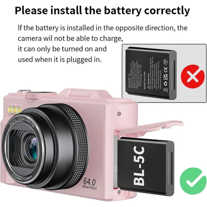 Beginner-Friendly 4K Mirrorless Digital Camera - Compact Portable Camera for Youtube, Travel, 64MP Photos, 18X Zoom, 180° Flip Screen, Rechargeable, Wifi Sharing, Flash, Tripod, USB Interface