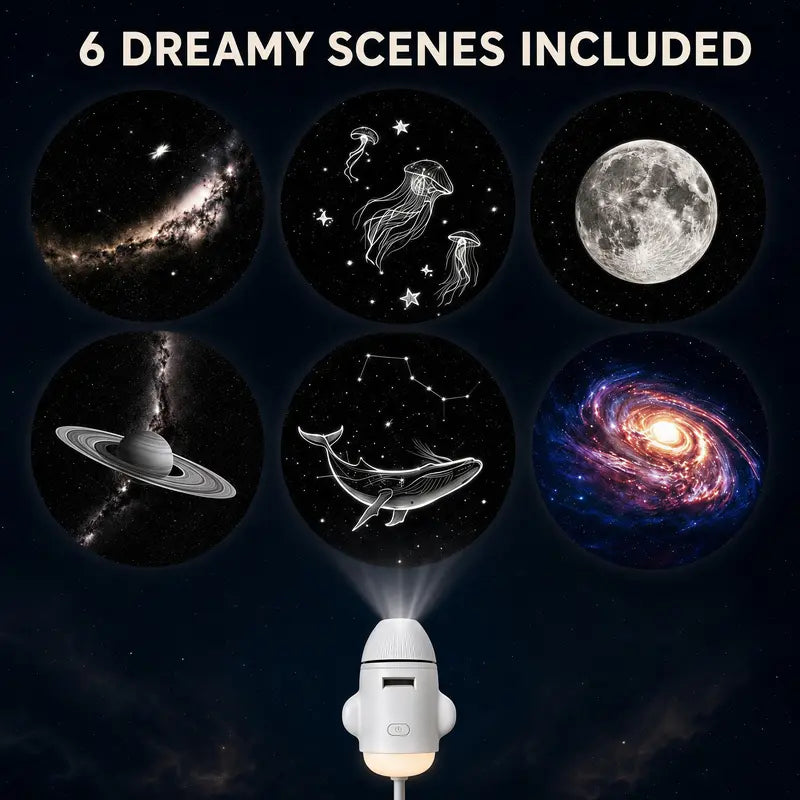 Galaxy Star Projector - ABS Plastic Portable Unisex Novelty Light, 360° Gooseneck Bend, 6 Dreamy Scene Atmosphere Lights, USB Powered Starry Sky Lamp, Star Projector Party Gift for Bedroom Relaxation