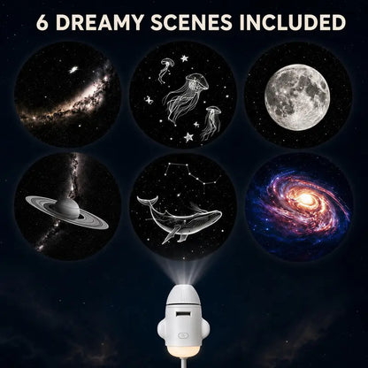 Galaxy Star Projector - ABS Plastic Portable Unisex Novelty Light, 360° Gooseneck Bend, 6 Dreamy Scene Atmosphere Lights, USB Powered Starry Sky Lamp, Star Projector Party Gift for Bedroom Relaxation