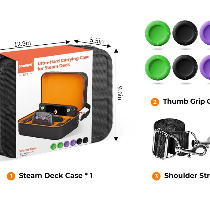 COOWPS Case for Steam Deck/Steam Controller 2 (2026), 6Pcs Thumb Grip Caps, Hard Shell Full Protection Portable Travel Storage Cases for Steam Deck OLED, Docking Station & Charger Adapter Cables Techvibes