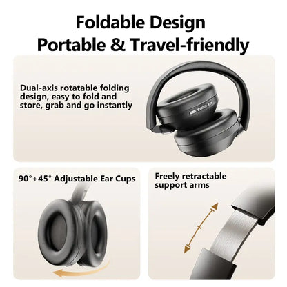Acer OHR667 Over-Ear Wireless ANC Hybrid Headphones - Audibility Reduction Noise Cancelling Wireless Headset, 48-Hour Playtime, Hi-Fi Stereo Sound, Foldable, Soft Ear Cushions, Built-In Mic, Rechargeable, Ios & Android Compatible, Noise Cancelling Headpho