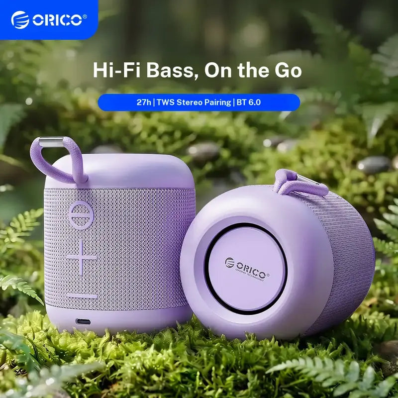 ORICO Wireless BT Speaker (Bluetooth 6.0 Connectivity) - 27H Playtime, TWS Pairing, 360° Immersive Hifi Stereo Sound, IPX5 Splash Resistant, USB-C, Handheld Built-In Compact Music Device, for Camping, Home - BG01