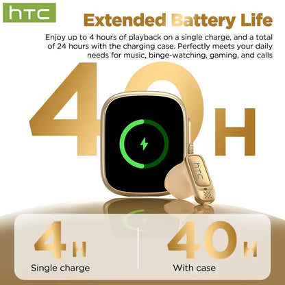 HTC NE72 Electronic In-Ear Headphones - Everyday Earbuds, Tiktok-Compatible, Smart Screen Translation, Dual Touch Media Control, 8+ Hr Playtime, Music & Calls, Charging, Wearable Tech, Secure Earbud Fit, Travel, Work Hacks, Ideal for Content Creators