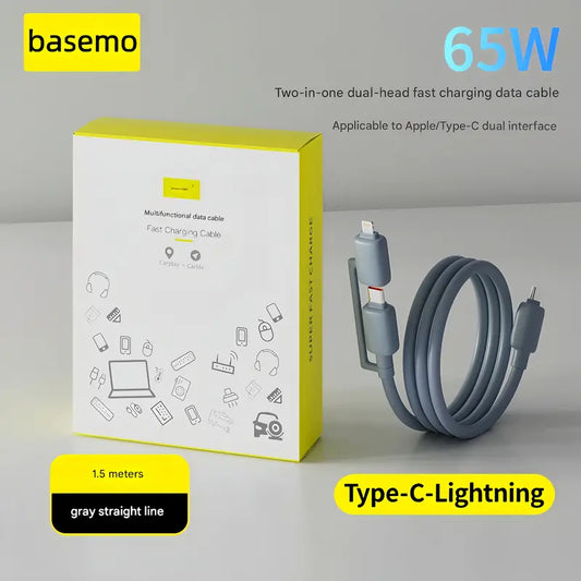 Bixora 2 in 1 USB C & Lightning Fast Charging Cable,65W USB-C 27W Lightning Charger Cord,Support Carplay & Carlife,1.5M Multi Charger Cable for Iphone Android Laptop Car Smartphone Cellphone