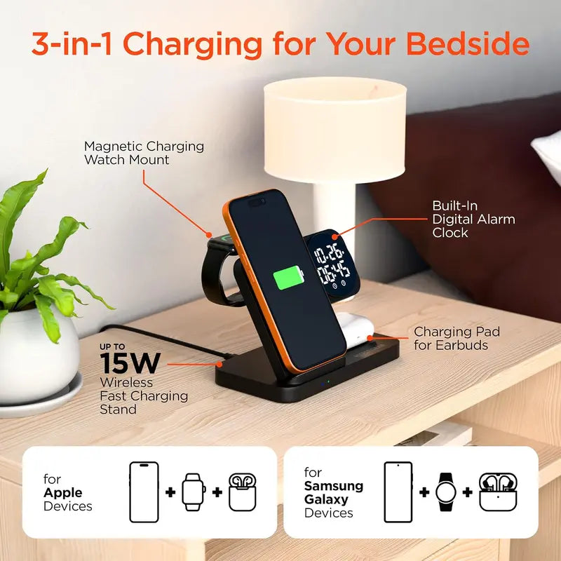 15W Wireless Fast Charging Stand Magsafe Phone Charger Dock Folds Flat into a Charging Pad for Airpods & Earbuds Universal for Iphone, Samsung + More