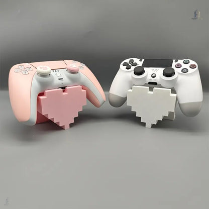 1Pc Retro Heart-Shaped Polyethylene Gaming Controller Display Stand, Pink & White Pixel Art Holder with Anti-Slip Base for PS5/PS4, Desktop Decor PS5 Accessories (Stand Only), Gaming Accessories
