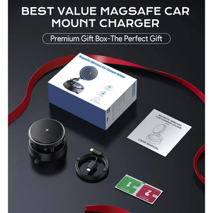 OANDYS Magsafe Zinc Alloy Body Car Phone Holder - 360° Rotatable Magnetic Mount, 15W Fast Charger Mobile Phone Accessories, USB-C Dual-Port, Nano-Adhesive, Heat Dissipation, Foldaway Tidy Arm for Iphone 17/16/15/14/13/12 Series