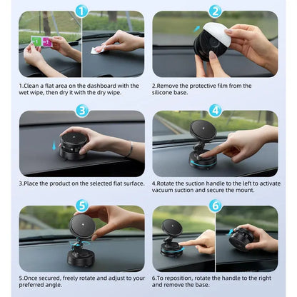 OANDYS Magsafe Zinc Alloy Body Car Phone Holder - 360° Rotatable Magnetic Mount, 15W Fast Charger Mobile Phone Accessories, USB-C Dual-Port, Nano-Adhesive, Heat Dissipation, Foldaway Tidy Arm for Iphone 17/16/15/14/13/12 Series