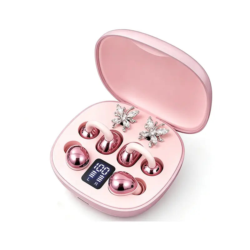 Birthday & Christmas Gift for Women | 2-Pair Mini Stem Bluetooth Earbuds with Detachable Butterfly Ornament, Waterproof Invisible Sport & Sleeping Wireless Earphones with Mic for Phone Laptop