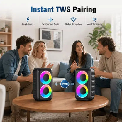 Multifunctional Portable Bluetooth Speaker with RGB Lights, TWS Stereo, Powerful Bass, Rechargeable Battery, USB/AUX/SD Compatibility, Optional Wired Microphone for Karaoke