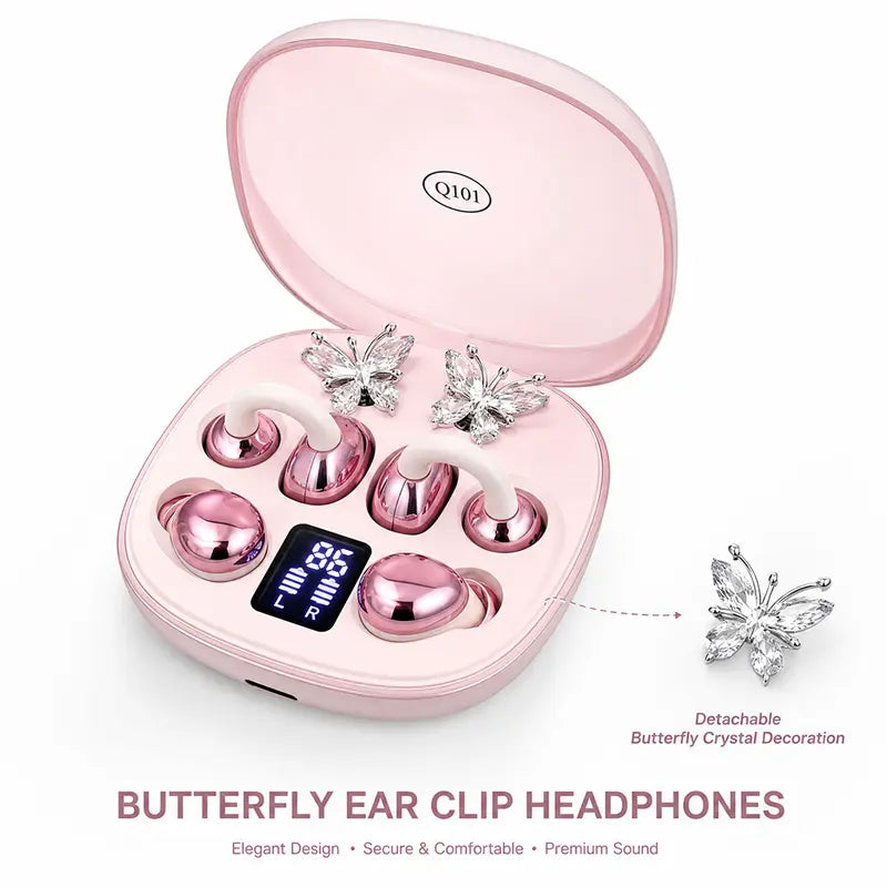 Birthday & Christmas Gift for Women | 2-Pair Mini Stem Bluetooth Earbuds with Detachable Butterfly Ornament, Waterproof Invisible Sport & Sleeping Wireless Earphones with Mic for Phone Laptop