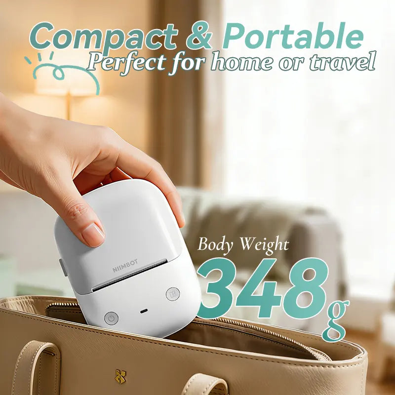 NIIMBOT B2 Portable Wireless Inkless Thermal Label Printer - Inkless Sticker Printer, Bluetooth 2-In-1, 203 Dpi Head, 348G, Included Tape, Multiple Templates, round Design for Warehouse & Kitchen (Android Compatible)